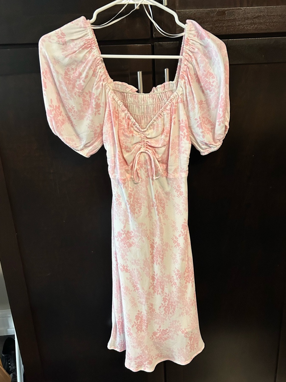 Romantic Pink Floral Ruched Front, Backless Mini Dress